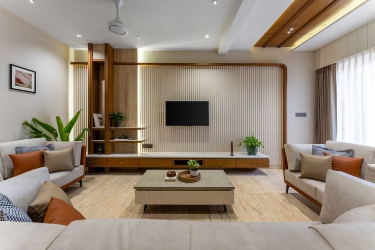 Warm modern living room interior